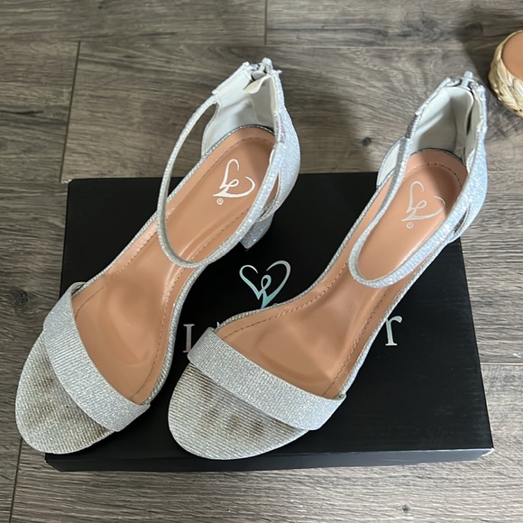 Windsor Sparkle Step Glitter Lurex Block Heels - Silver - Picture 7 of 13